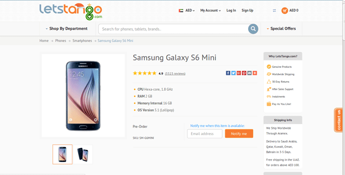 Samsung Galaxy S6 Mini Listing