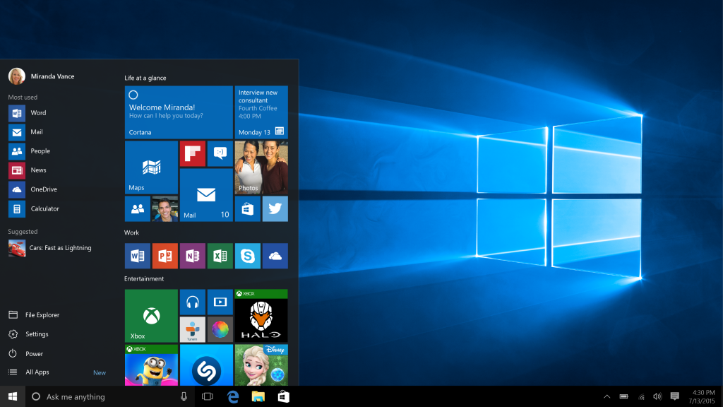 Windows 10 with Start Menu